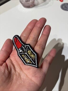Embroidered Lipstick Patch - Red & Gold